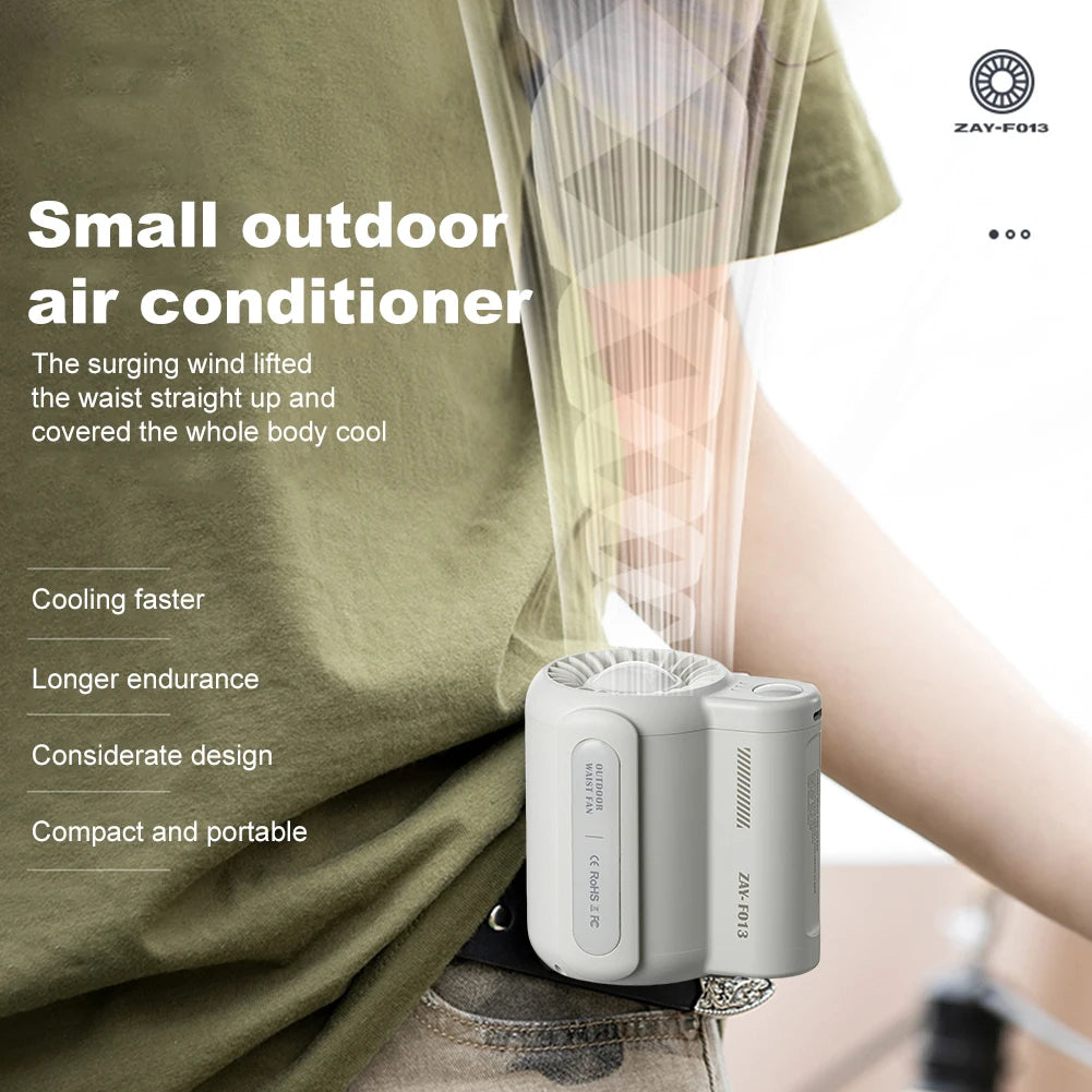 Portable Waist Fan Rechargeable Hanging Neck Fan Wearable Belt Shirt Body Fan Outdoor Working Waist Clip Fan with LED Lights