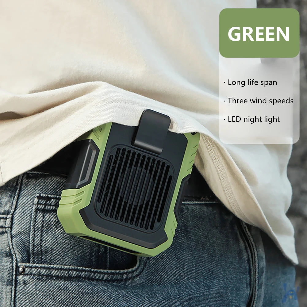 Portable Waist Fan Rechargeable Hanging Neck Fan Wearable Belt Shirt Body Fan Outdoor Working Waist Clip Fan with LED Lights